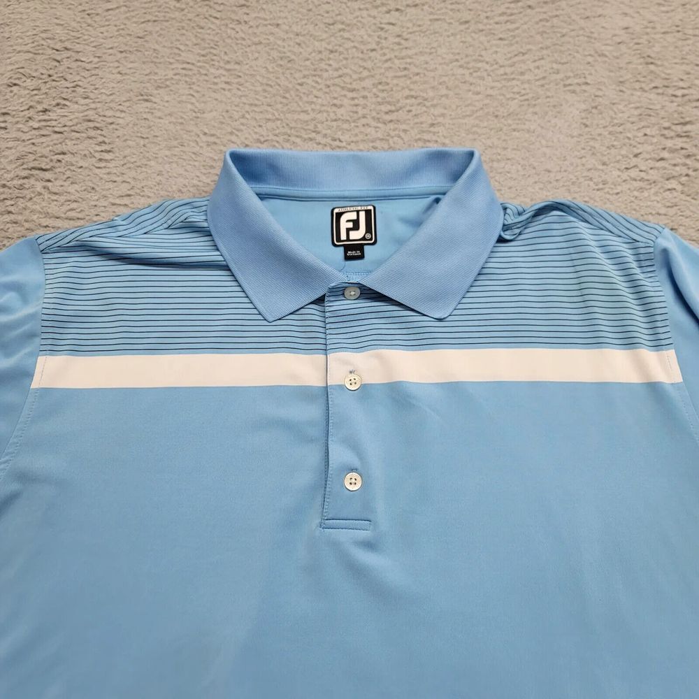 FJ FootJoy Shirt Mens XXL Blue Athletic Fit Striped Golf Outdoors Lightweight - Picture 2 of 13